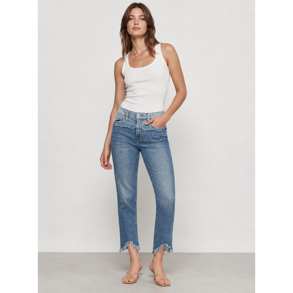 Jonathan Simkhai Jeans Women 27 Blue Two Tone Frayed Raw Hem Straight Leg Denim